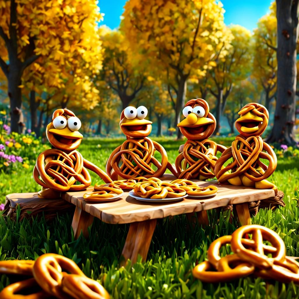 Pretzel People Picnic in 3D Digital Art