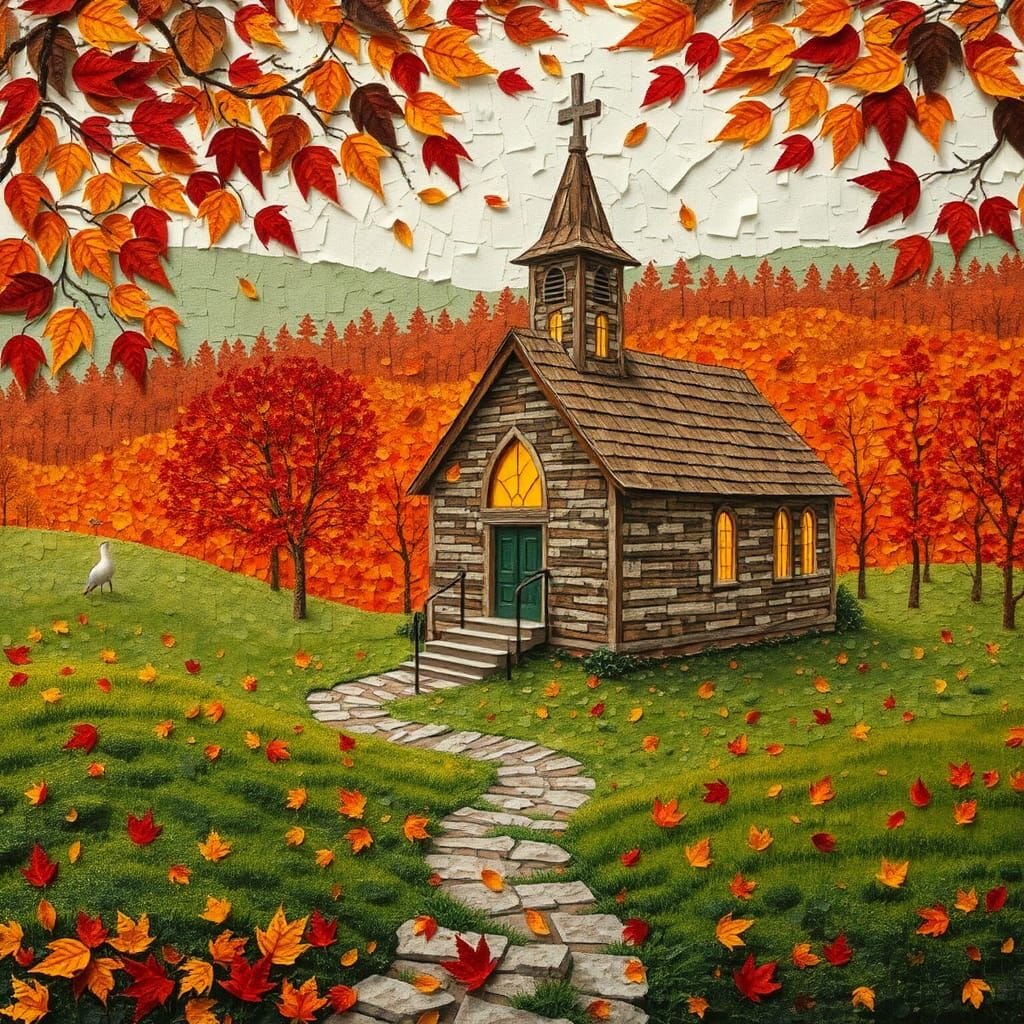 Mosaic Church in Autumnal New England Landscape