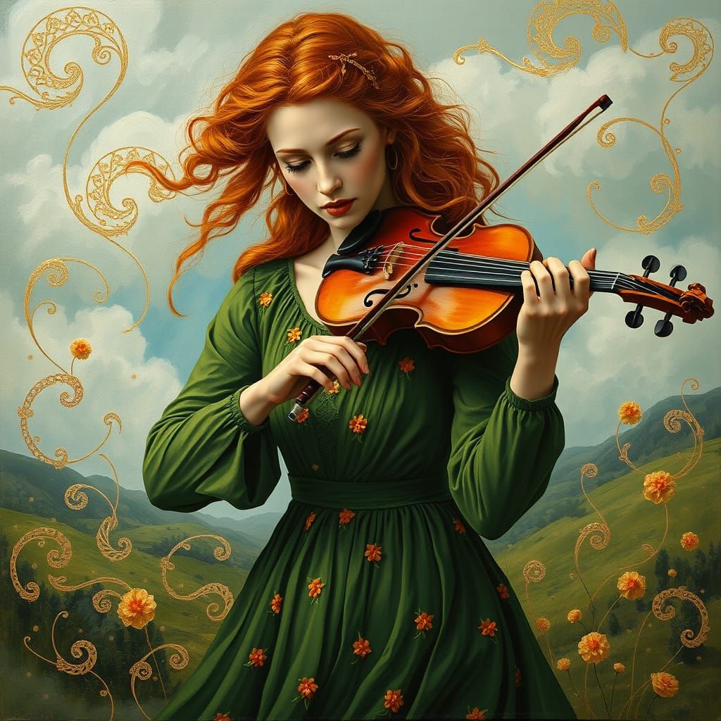 Enchanted Irish Fiddle Player in Whimsical Oil Painting
