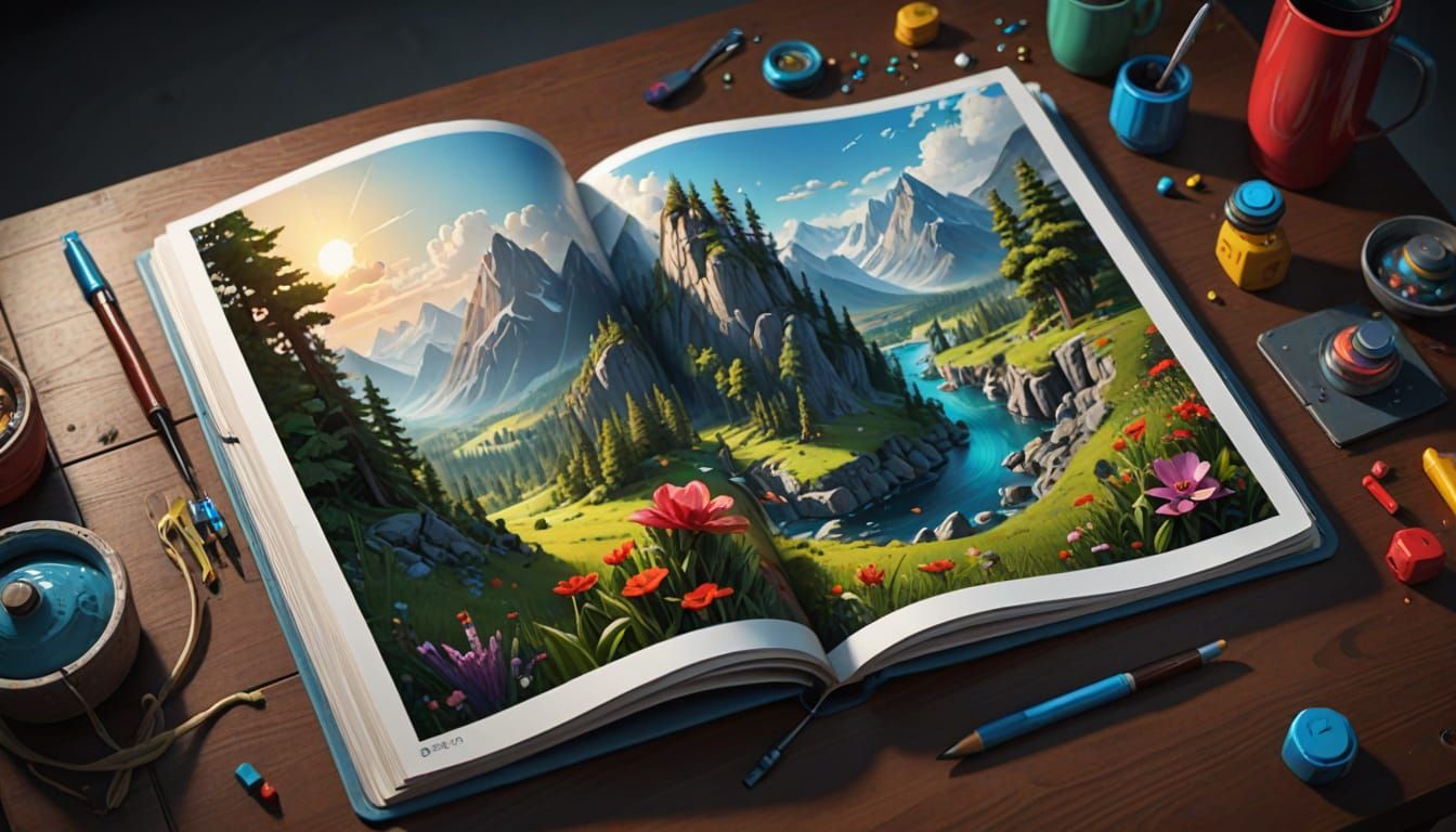 Digital Art of an Open Book on a Table