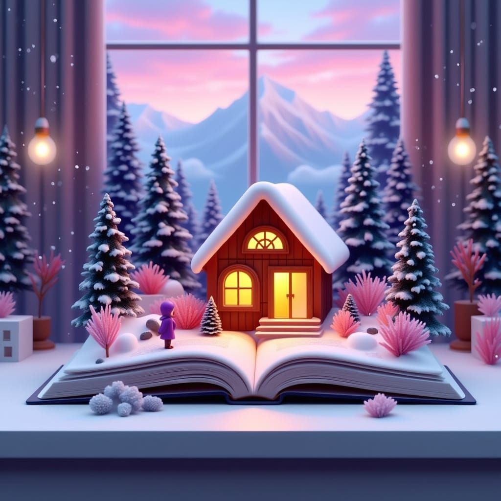 Magical Winter Diorama Scene from Storybook