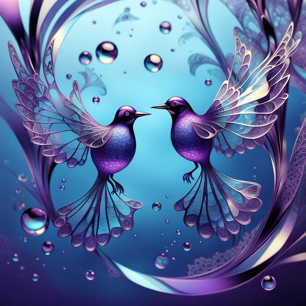 Lace Birds in Abstract Fractal Style