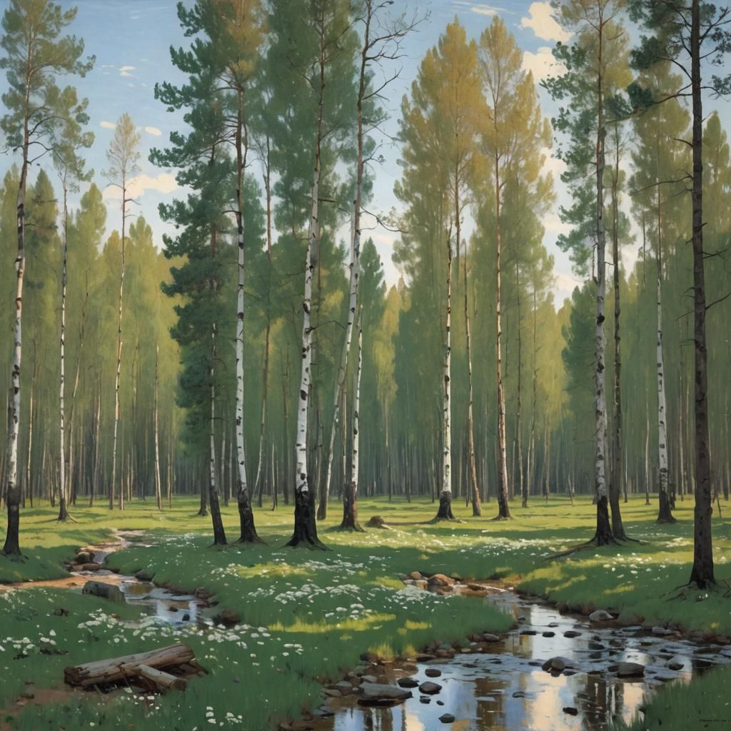 Landscape Painting in Levitan Style