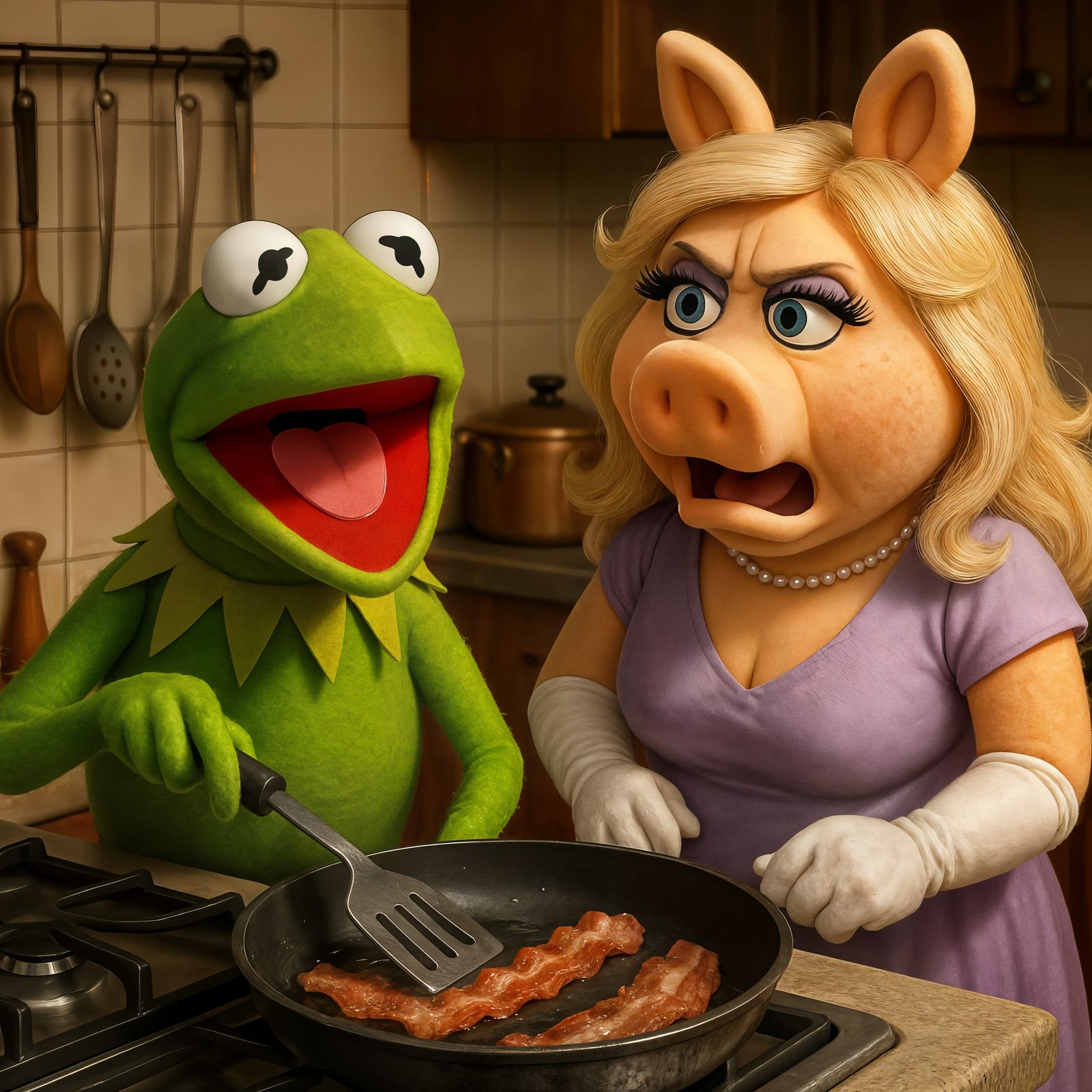 Kermit Busted Cooking Bacon: A CGI Cartoon