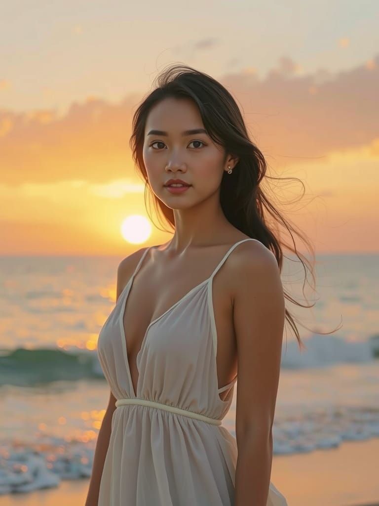 Photorealistic Portrait of a Filipino Woman at Sunset
