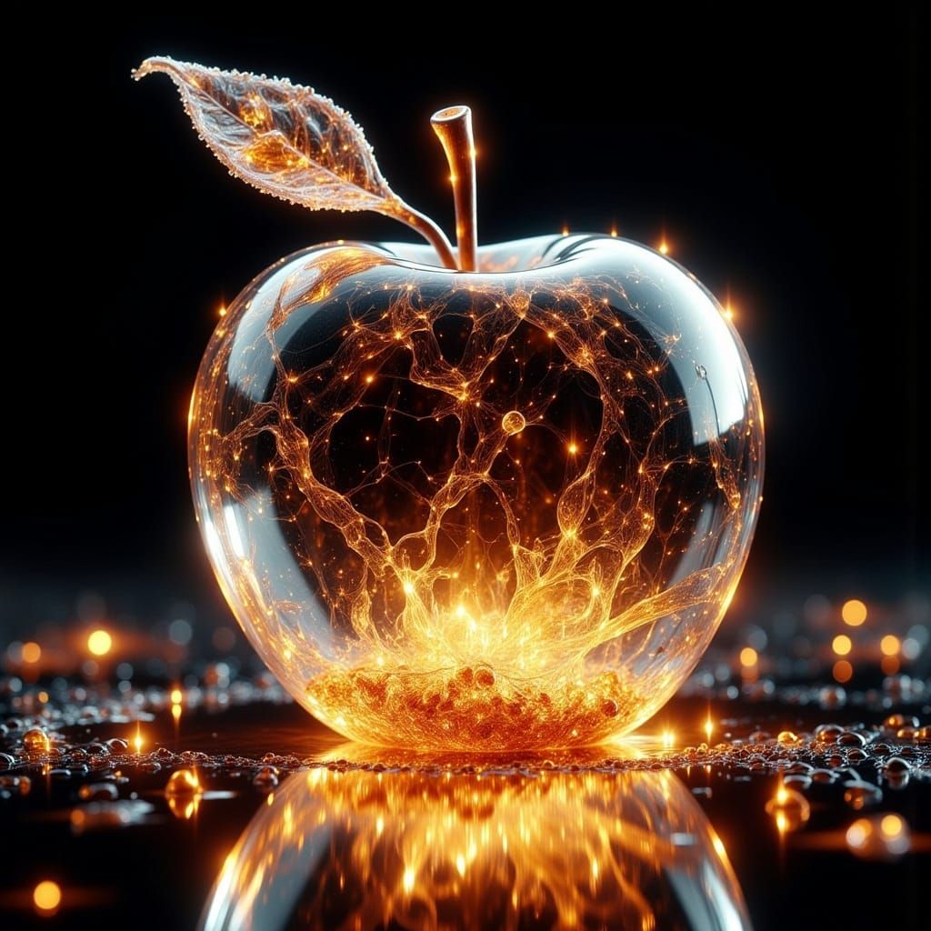 Glass Apple Above Fire in Unreal Engine Style