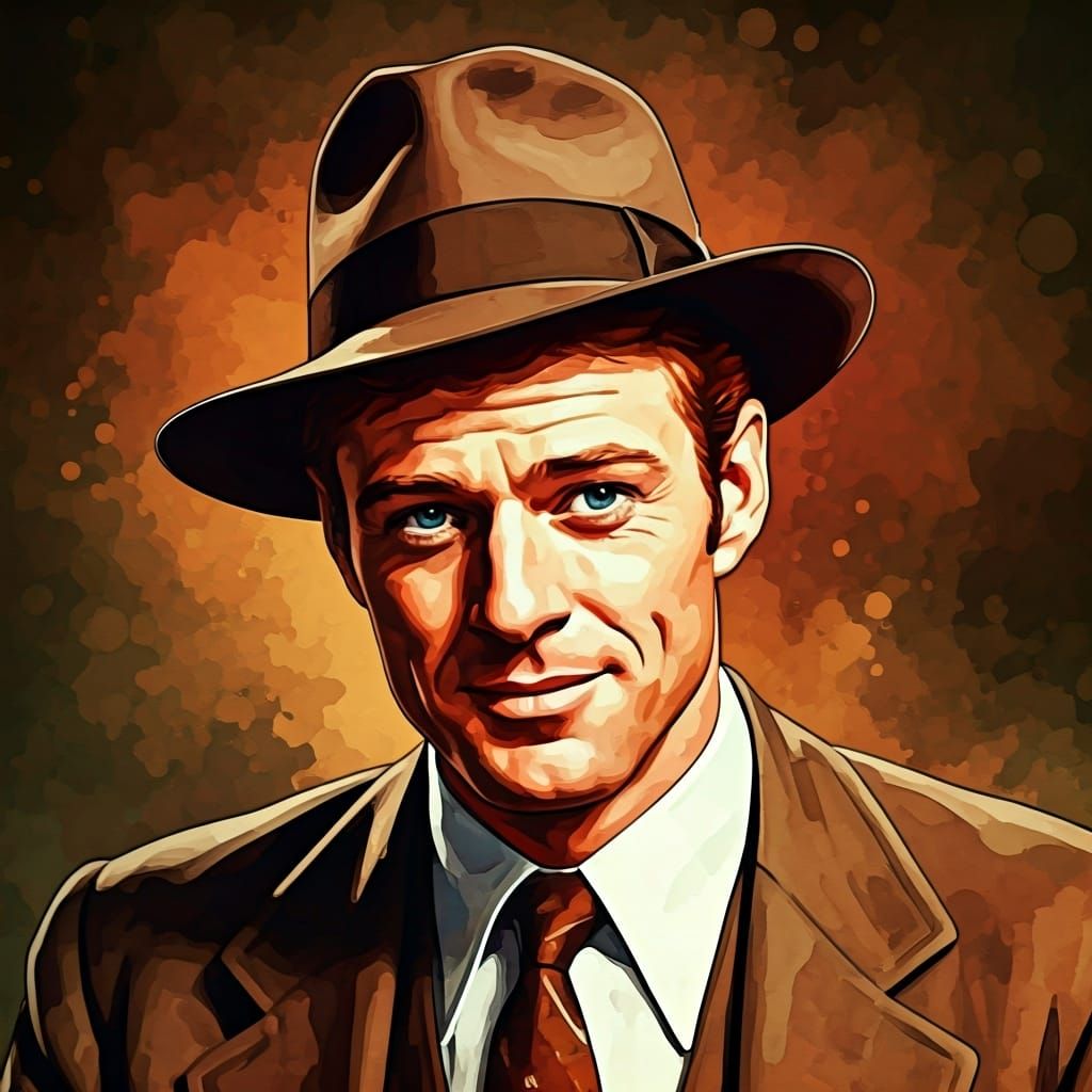 Impressionistic Watercolor Portrait of a Man in Fedora