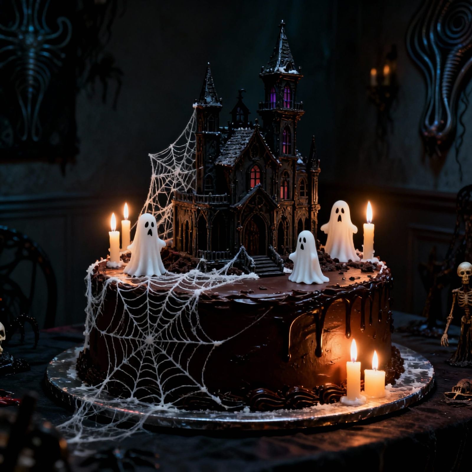 Gothic Birthday Cake with Eerie Decorations