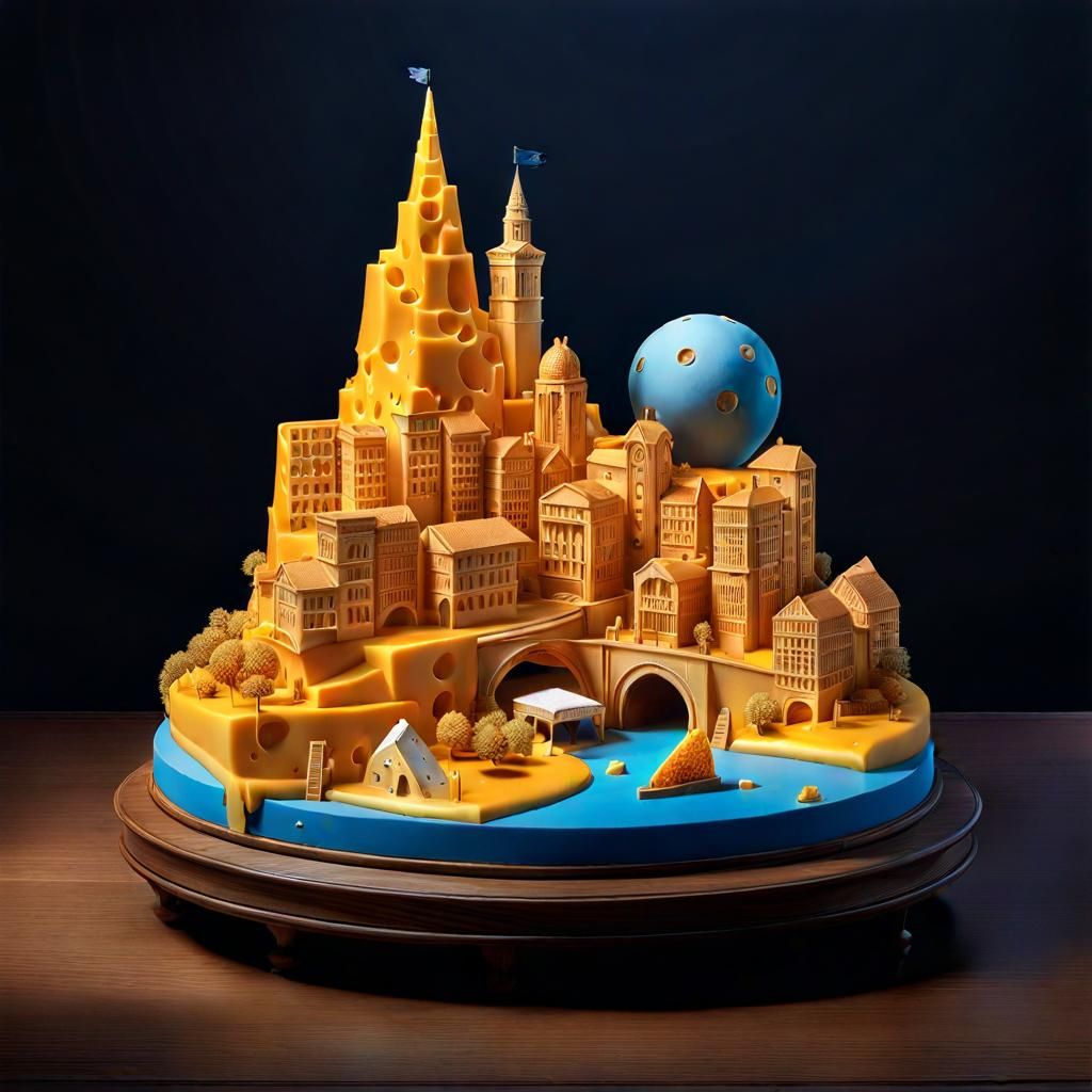 Surreal Cheese City Carved from Cheese