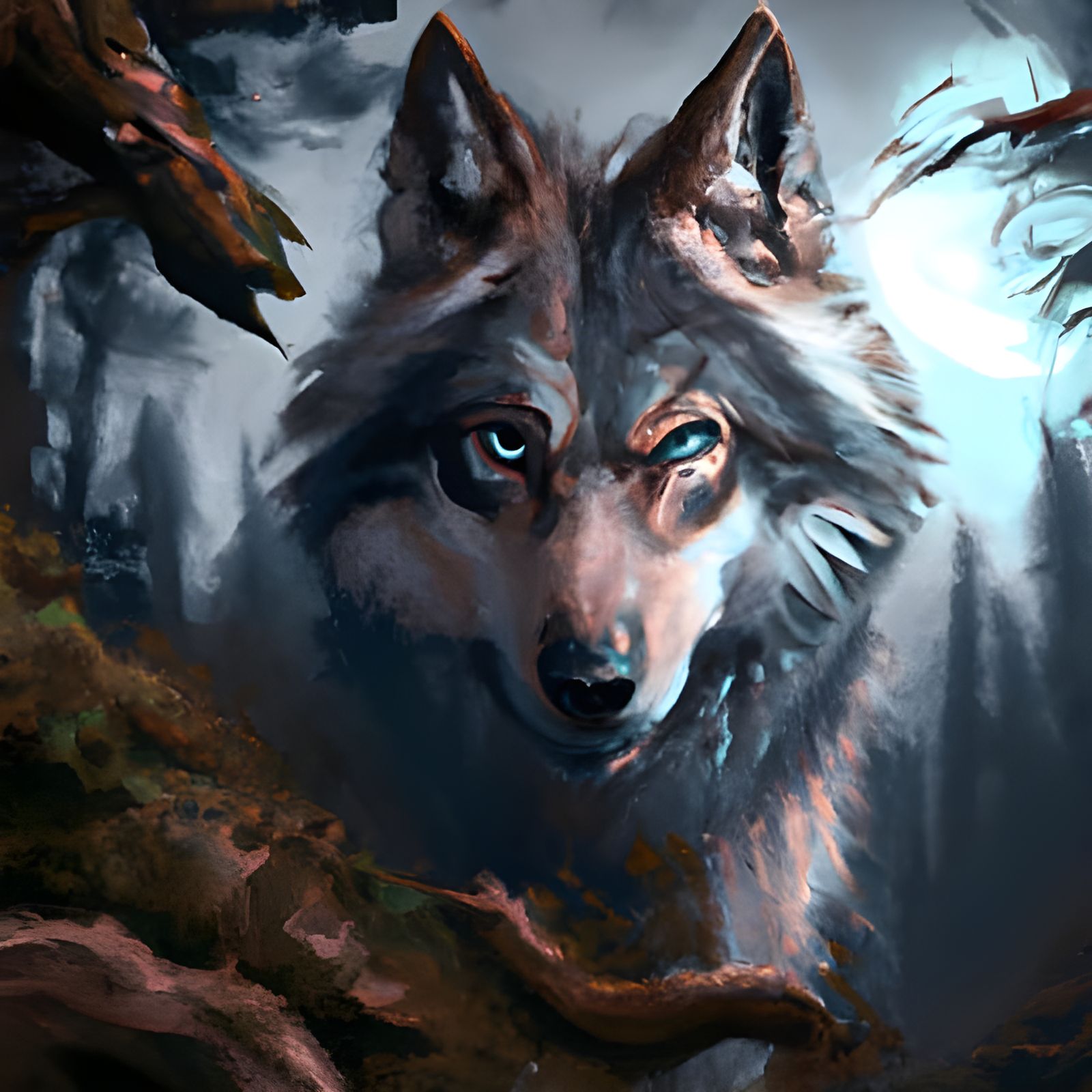 Photorealistic Wolf in Colorful Nature Art