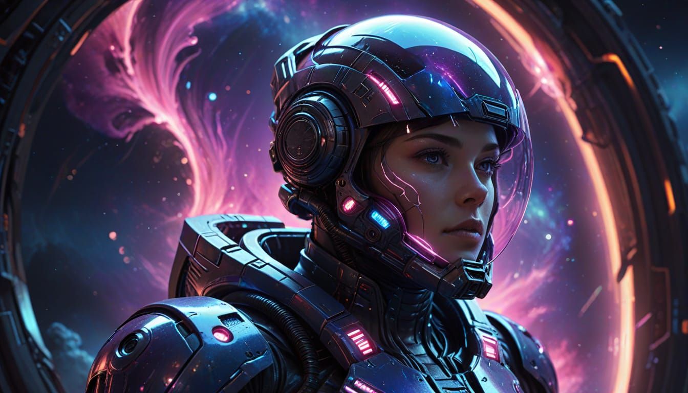 Surreal Space Explorer Contemplates Celestial Wonders in Vib...
