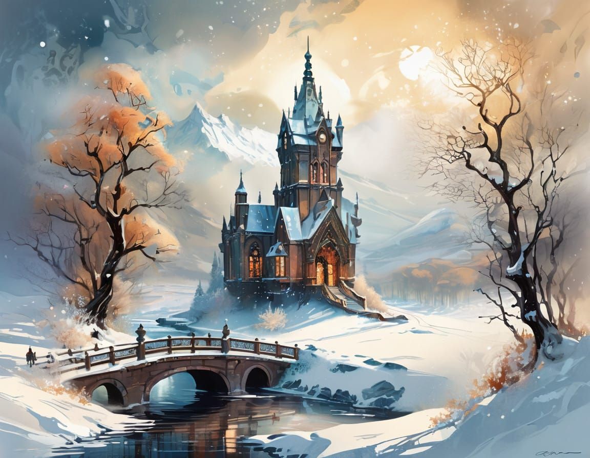 Whispery Winter Solstice Scene with Magical Tower