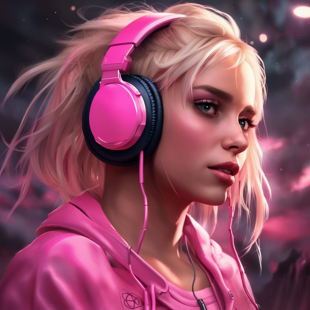 Fantasy Portrait of Girl with Pink Headphones