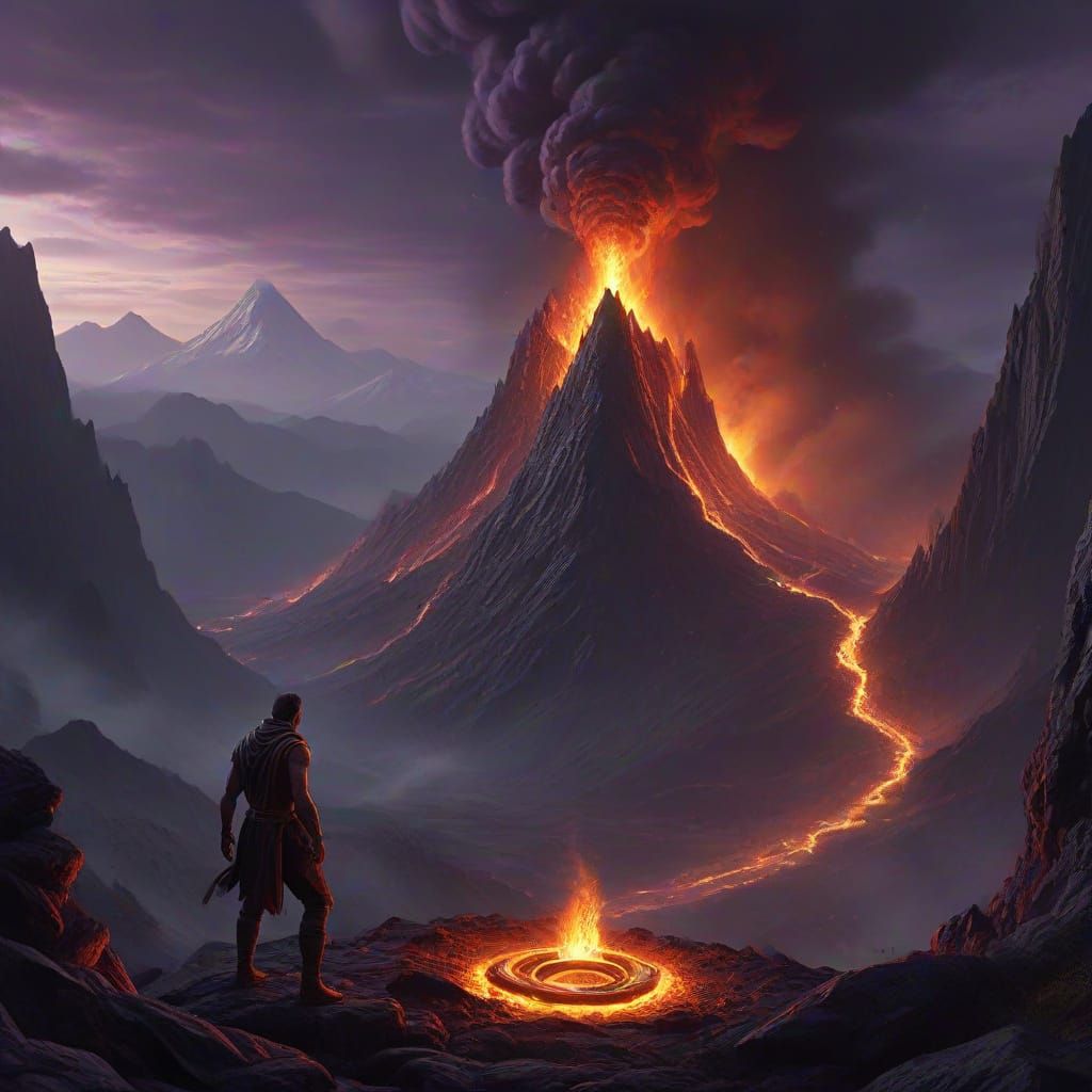 Dark Fantasy Figure Tosses Gold Ring Into Lava
