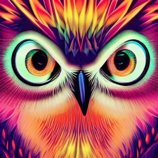 Owls on Fractal Branch: Abstract Vector Art