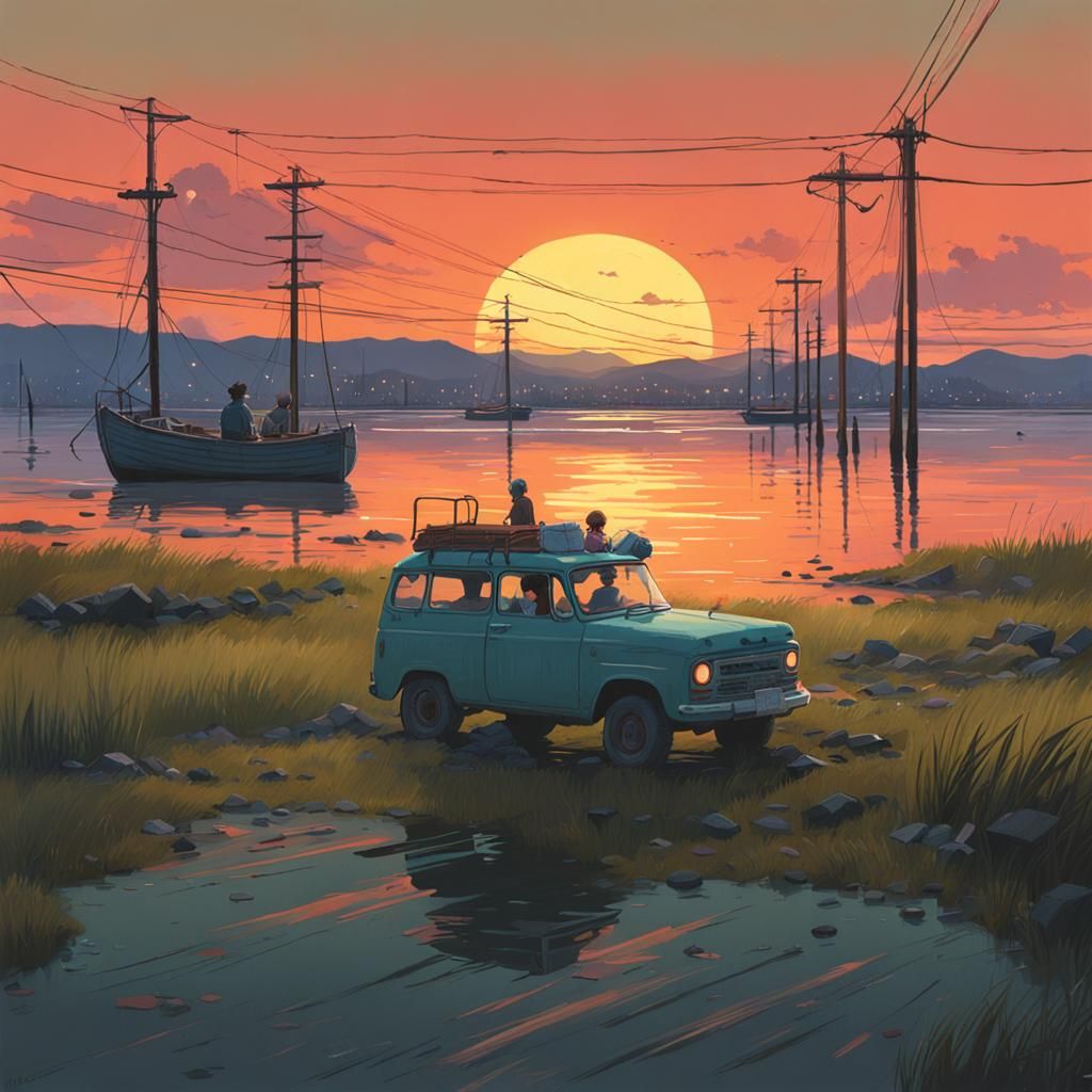 Bay Sunset Inspired by Studio Ghibli