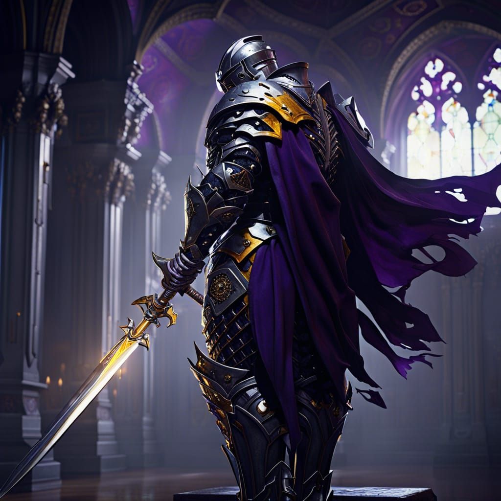 Haunted Knight Armor with Silver Sword, Dark Fantasy Art