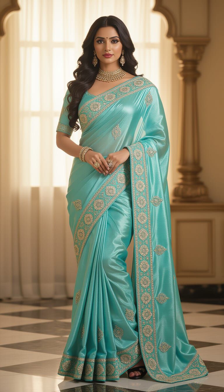 Indian Woman in Blue Saree: Cinematic Portrait