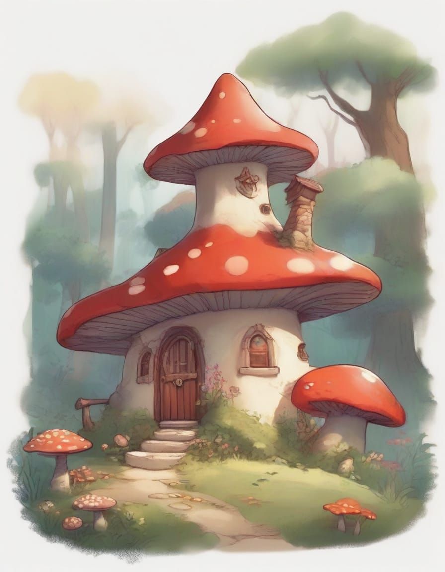 Whimsical Mushroom House in Enchanted Forest