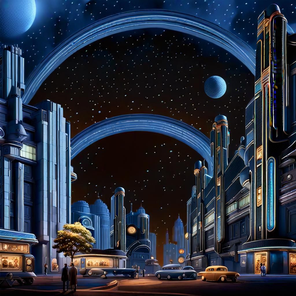 Utopian Art Deco City in Detailed Matte Painting