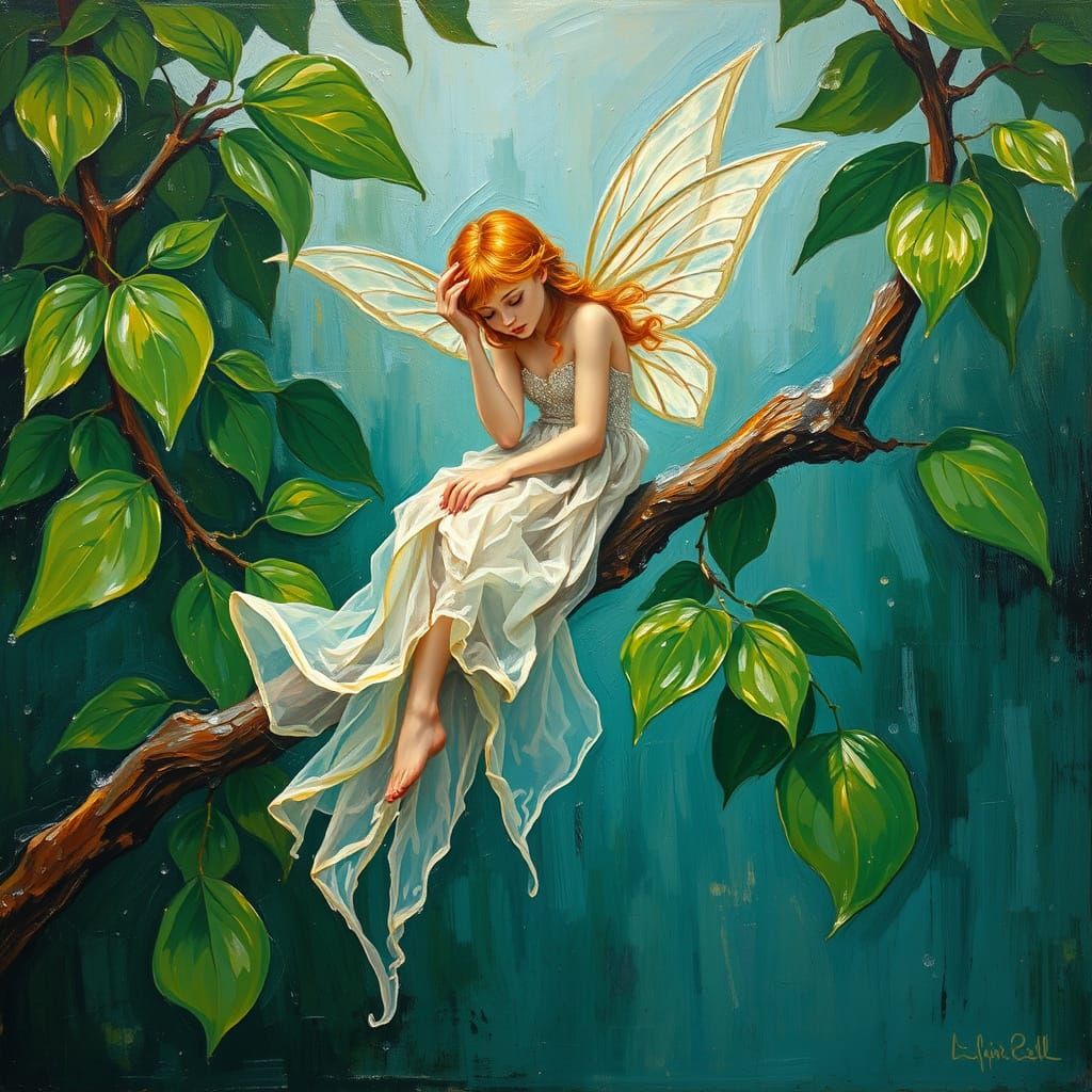 Delicate Fairy in Vibrant Neo-Impressionist Landscape