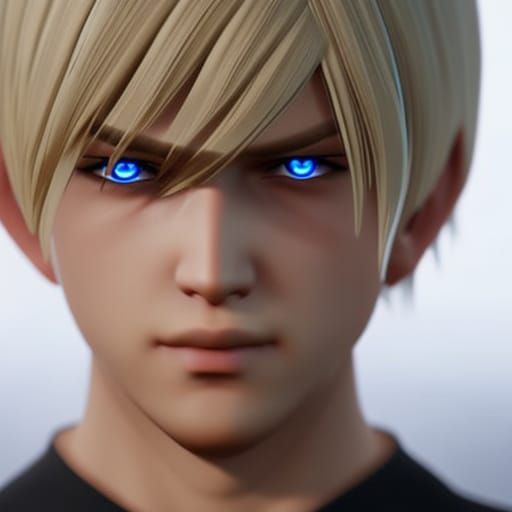 Blonde Hair, Blue Eyes, Male Portrait in 3D