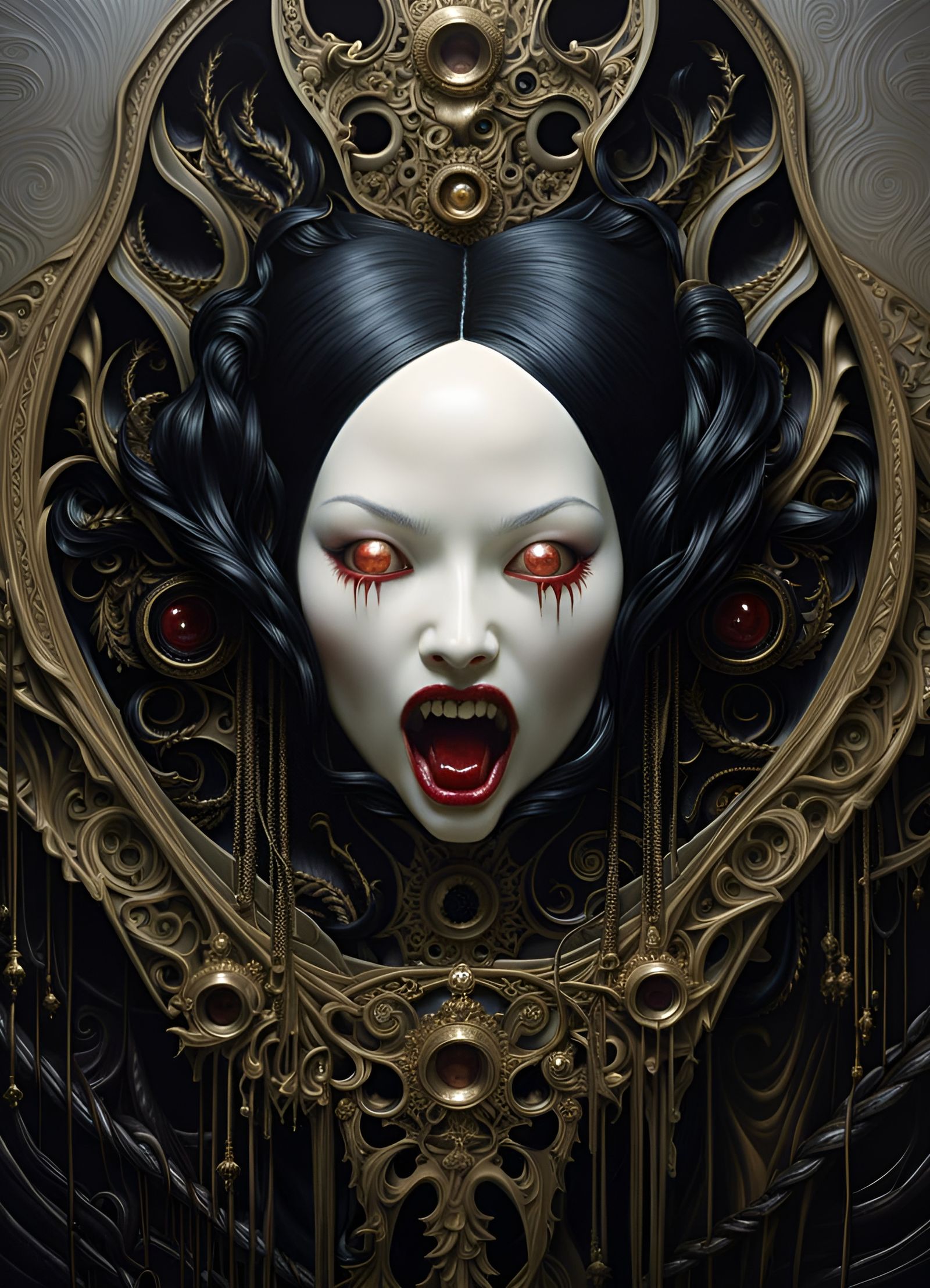 Terrifying Goth Vampire Portrait in Horror Style