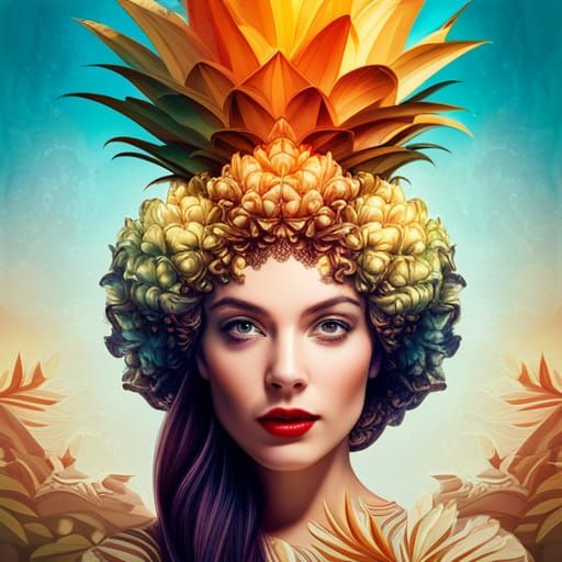 Woman and Pineapple Fusion in Detailed Matte Painting
