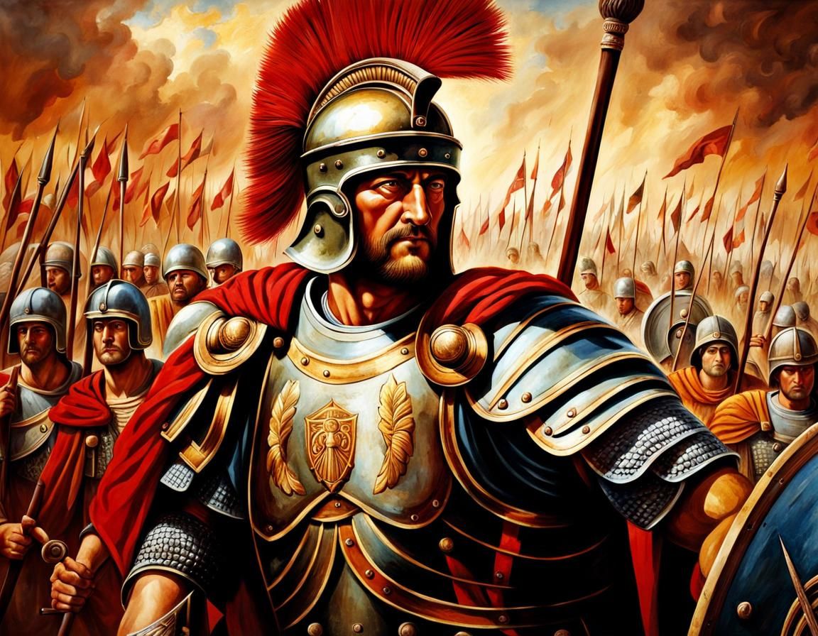 Roman Centurion Leads Legion in Ancient Fresco