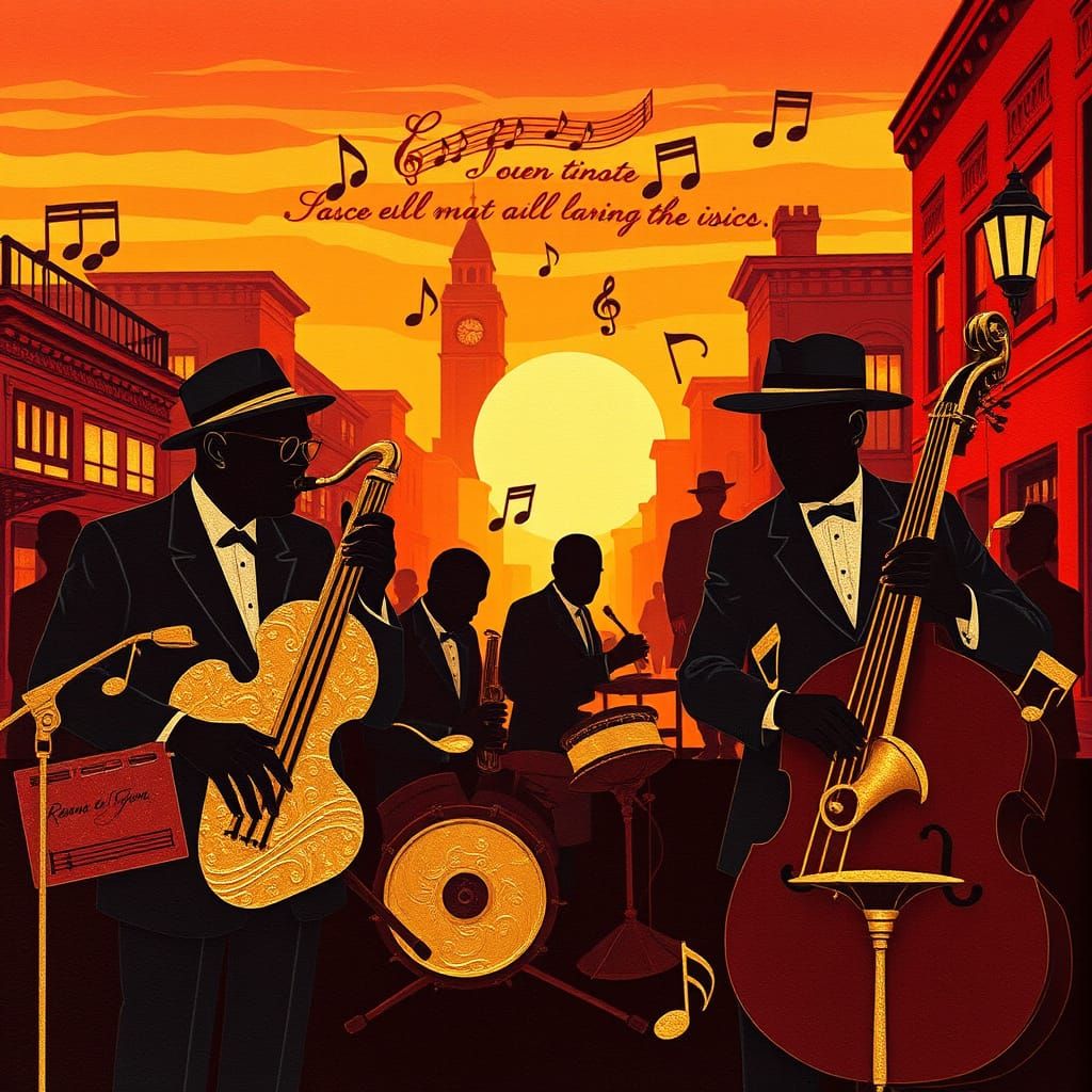 Jazz Musicians in Vibrant Harlem Streetscape