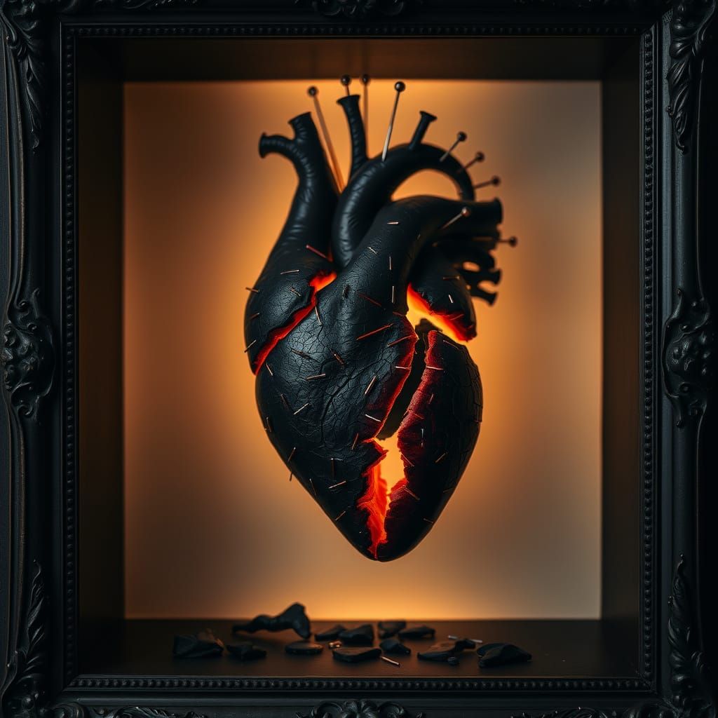 Intricate Biomechanical Heart in Ornate Shadow Box