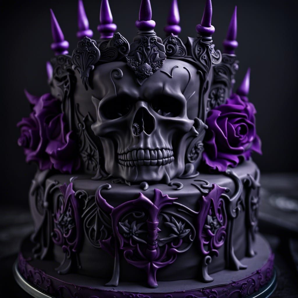 Dark gothic cake with skulls