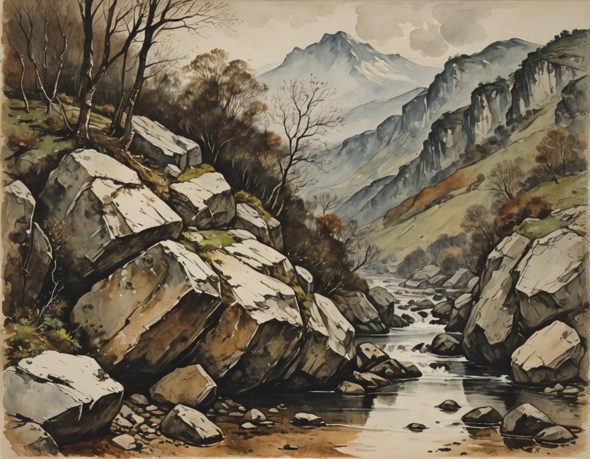 Expressive Landscape in Watercolor and Ink