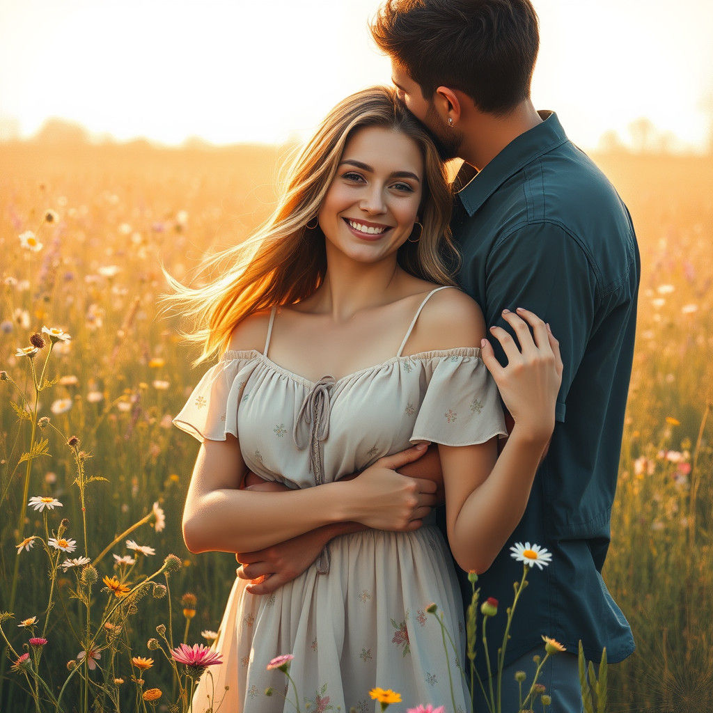 Couple's Tender Embrace in Hyperrealistic Style