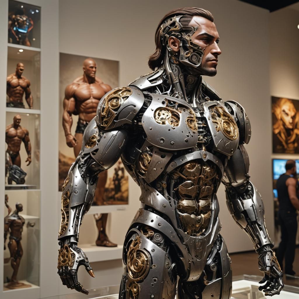 Hyperrealistic Automaton Bodybuilder Exhibition Display