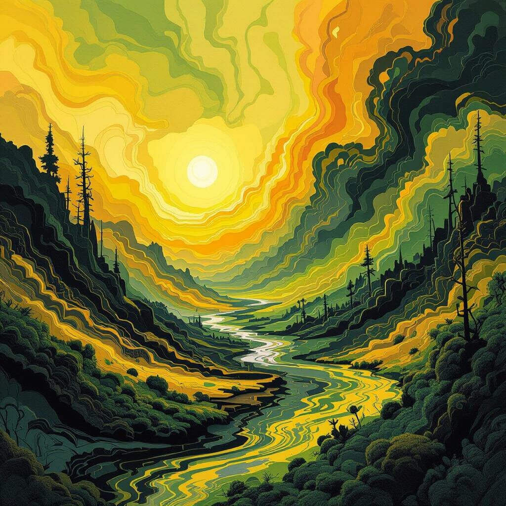 Vibrant Abstract Landscape in Matte Painting Style