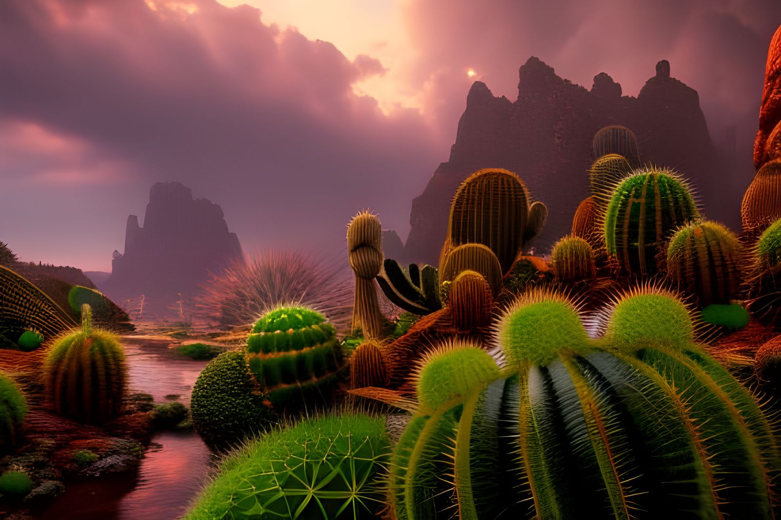 Raindrops on Cactus: Detailed Matte Painting