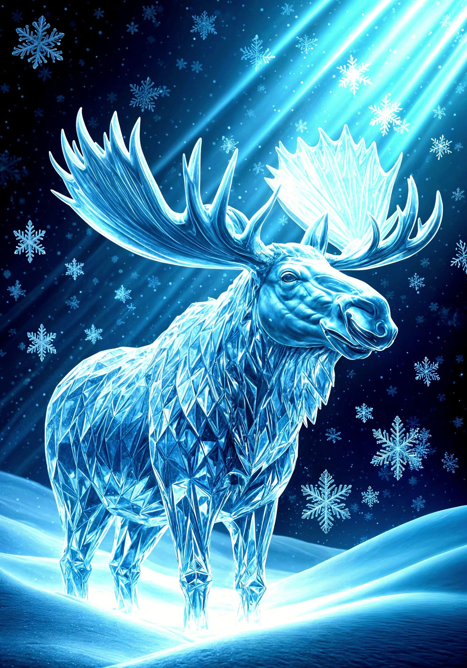 Majestic Moose Ice Sculpture with 3D Snowflakes