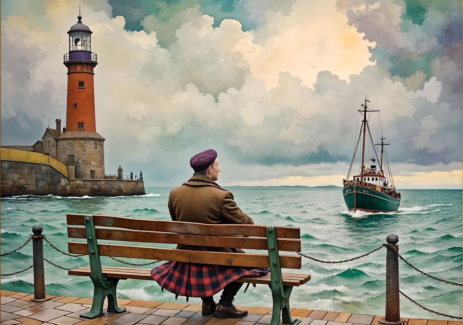 Scottish Fisherman Watches Trawler, Impressionistic Digital ...