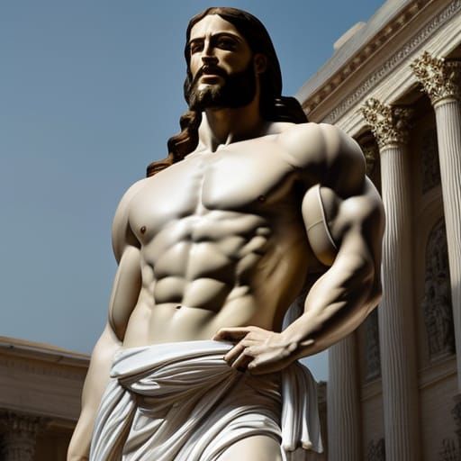 Hyperrealistic Rococo Statue of Muscular Jesus