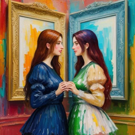 Twin Girls in Neo-Impressionist Expressionist Style