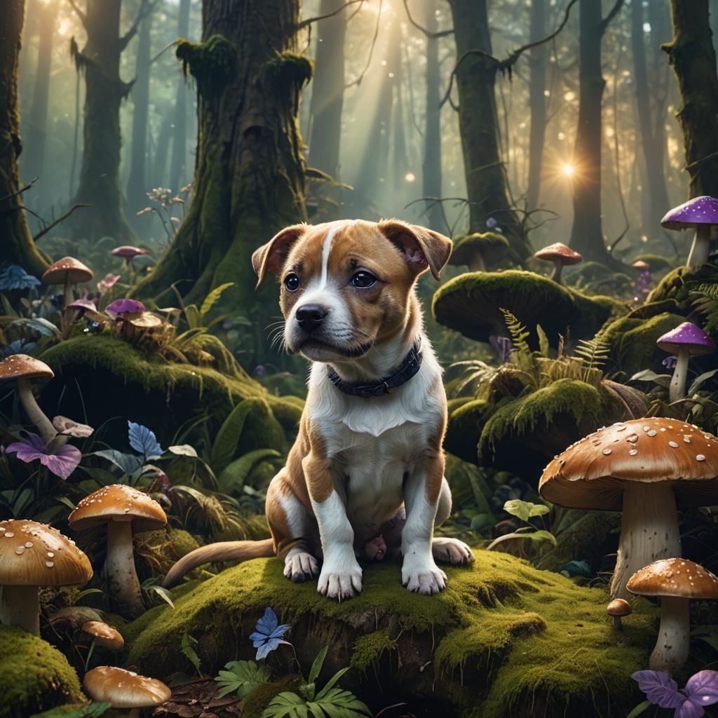 Cute Staffy Puppy in Mystical Forest