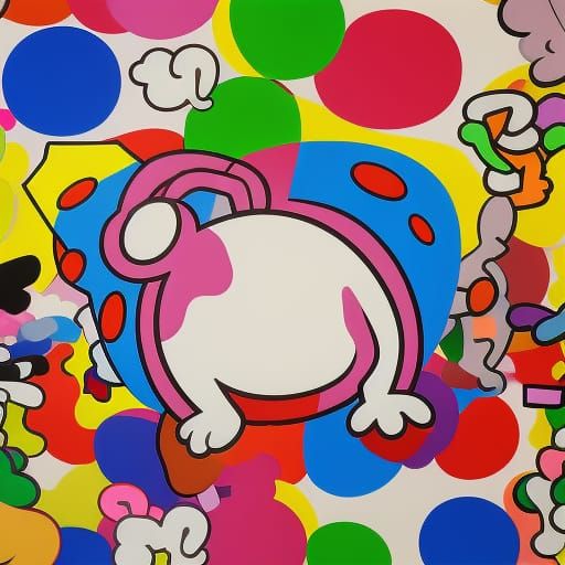 16k resolution, art by Jeff Koons, Takashi Murakami, Romero Britto, Joan Miró, Keith Haring, Yayoi Kusama, Roy Lichtenst...