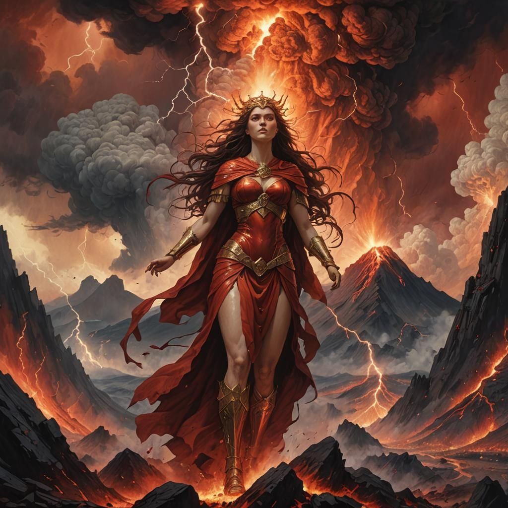Goddess of Earth Rising from Volcano