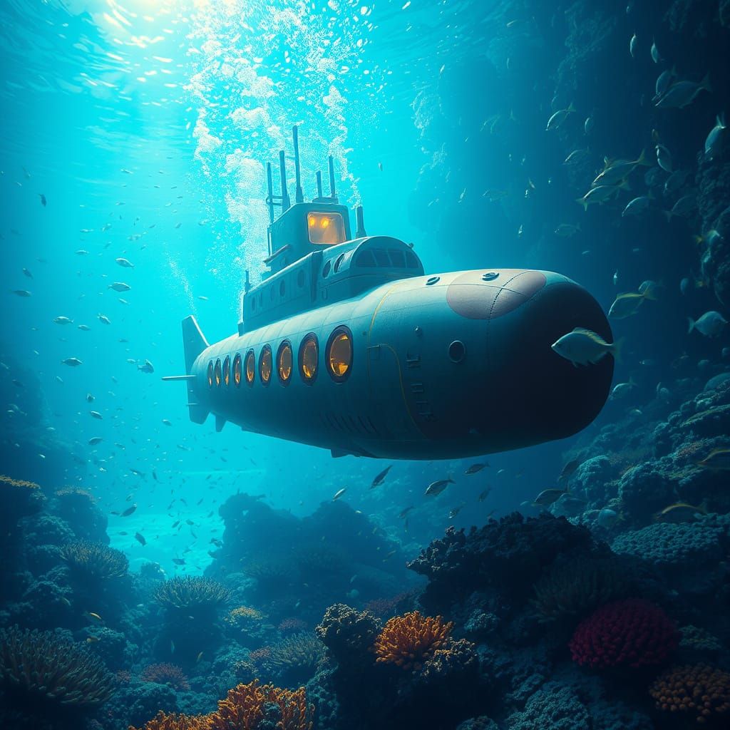 Submarine Dreamscape: Underwater Coral Reef Scene