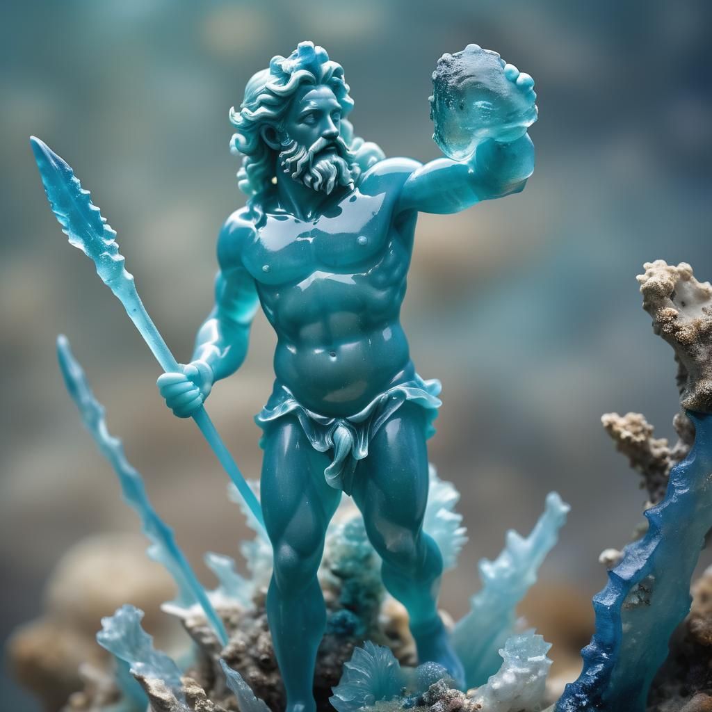 Aquamarine Neptune Statue Underwater Scene