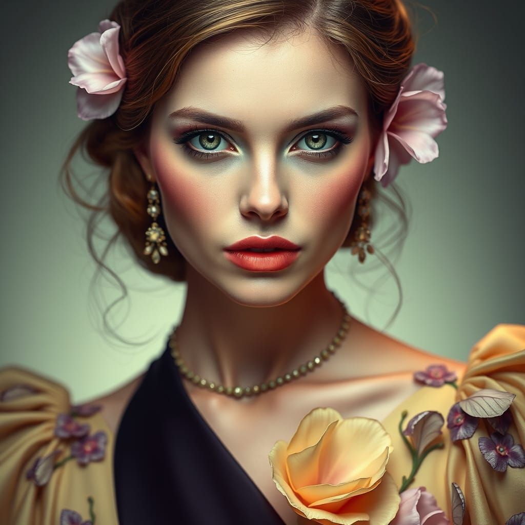 Elegant Woman in Ombre Gown, Splash Art Style