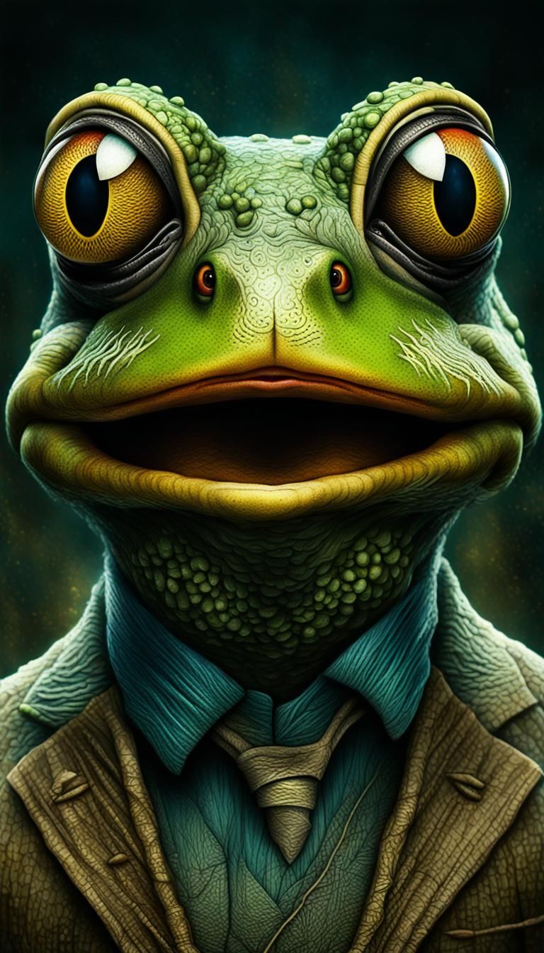 Bizarre Mutant Frog Face in Mixed Media