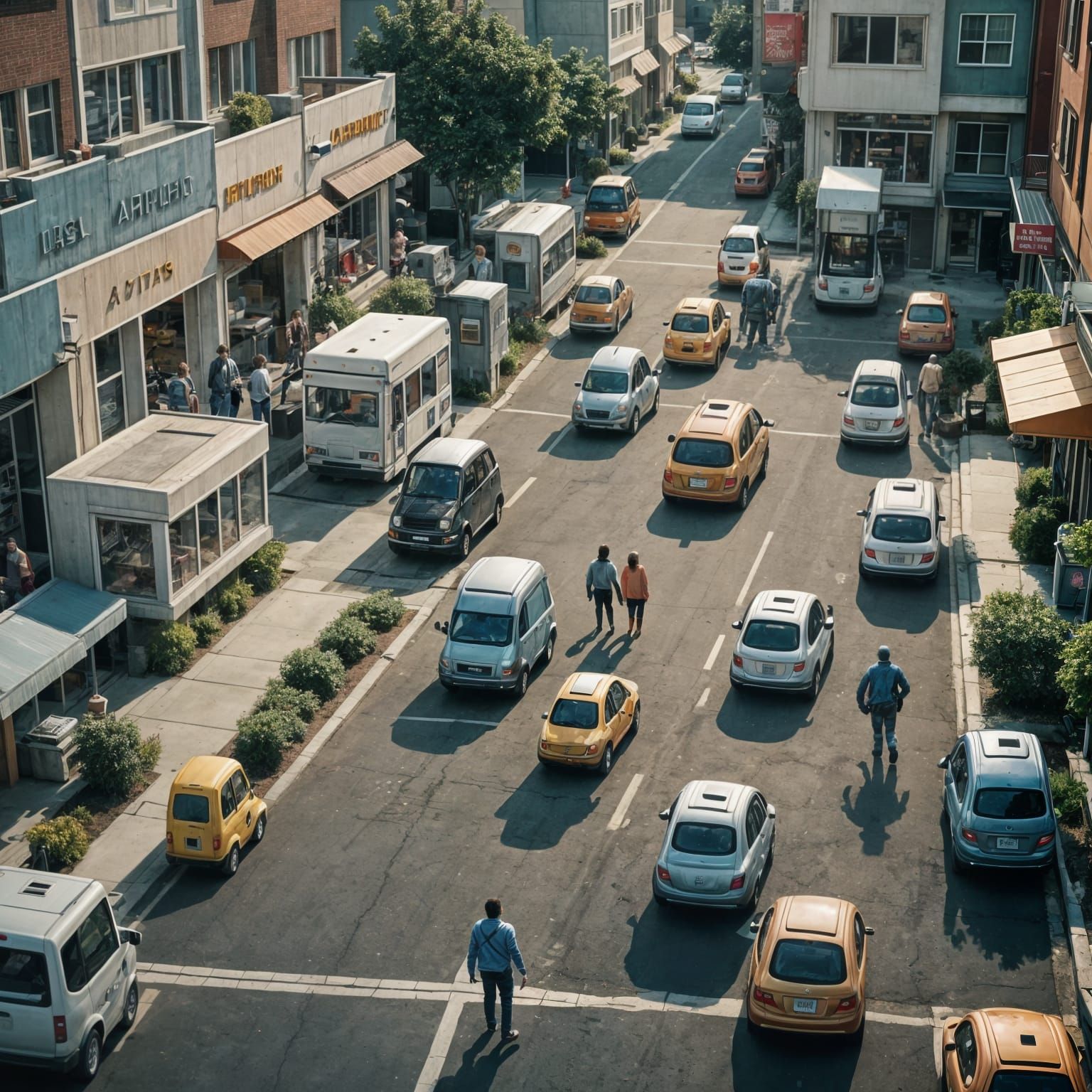 Modern Neighborhood with Robots and AI: Cinematic Still
