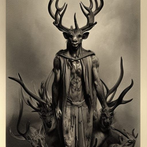 Horrific Satan Figure with Deer Antlers